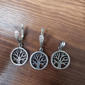 Silver Tree of Life Pendant Set